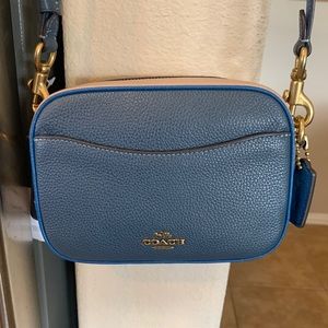 Coach denim and tan camera bag, cross body.